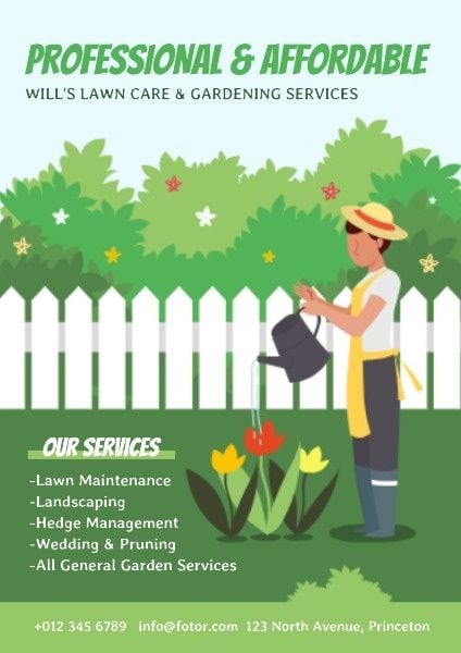 planting, gardener, watering, Courtyard Gardening Services Poster Template