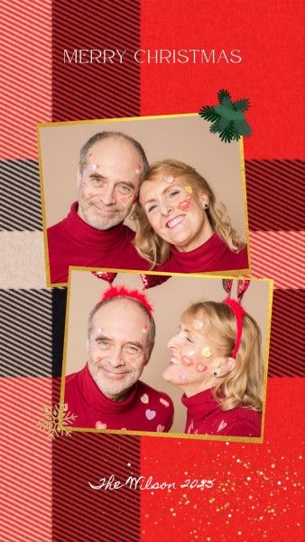 holiday, family, happy, Red Christmas Couple Collage Photo Collage 9:16 Template