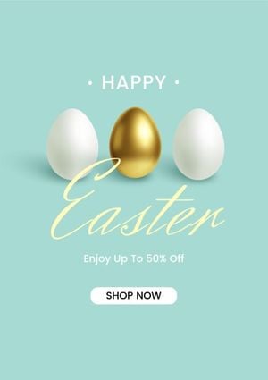 easter day, discount, promo, Mint Green 3d Eggs  Easter Sale Poster Template