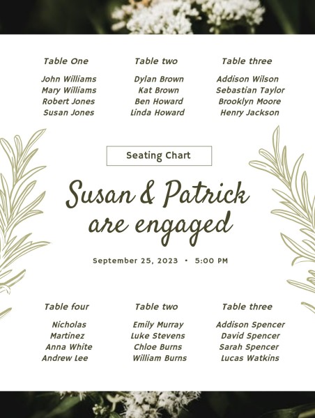 Green Plants Background Seating Chart Template