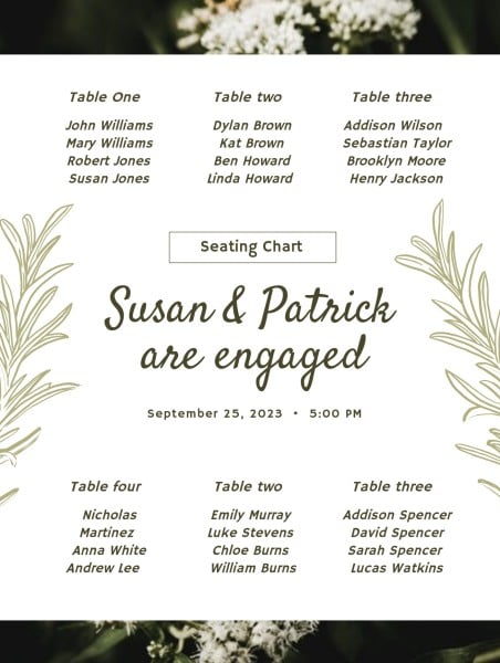 Green Plants Background Seating Chart Seating Chart