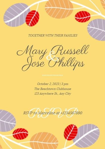 engagement party, engagement, proposal, Cute Yellow Leaves Wedding Invitation Template
