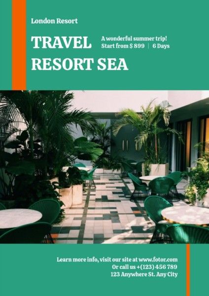 holiday, vacation, summer, Green Modern Travel Resort Advertising Flyer Template