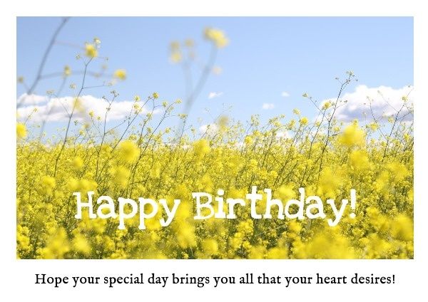 happy birthday, spring, floral, Yellow Flower Birthday Wishes Postcard Template