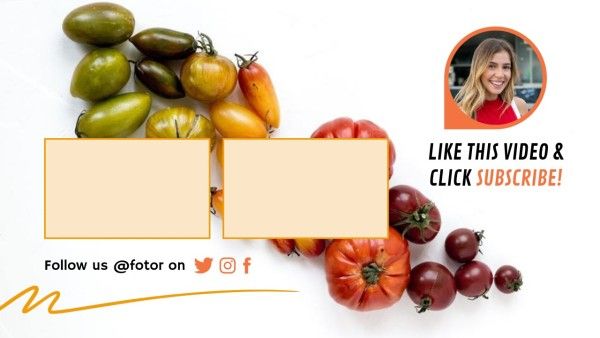 end cards, food, photo, White Healthy Vegetable Video Subscribe Youtube End Screen Template