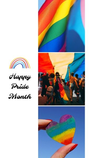 gay, lesbian, homosexual, White Rainbow Happy Pride Month LGBT  Photo Collage 9:16 Template