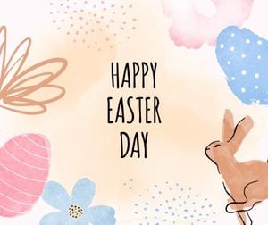 easter day, greeting, celebration, Yellow Watercolor Illustration Happy Easter Facebook Post Template