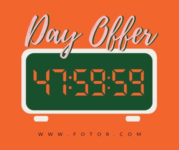 day offer, discount, business, Orange Clock Countdown Limited Time Offer Facebook Post Template