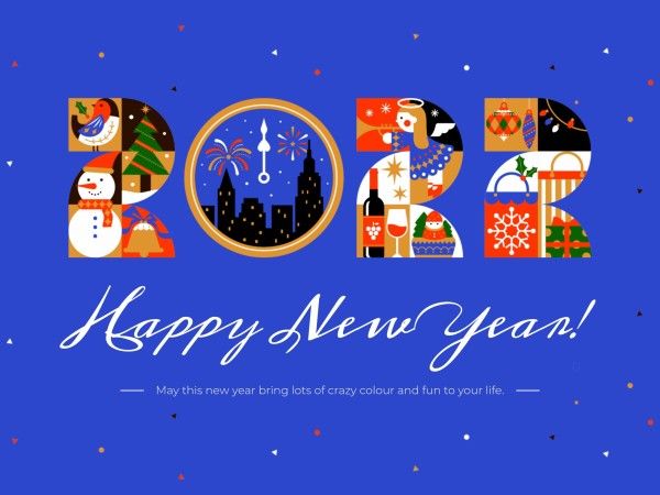 happy new year, new year, holiday, Blue Collage Happy New Wish Love Card Template