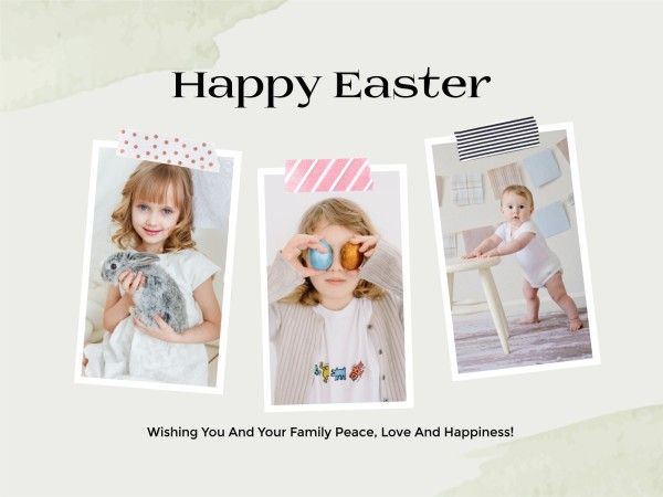 festival, wish, greeting, Green Watercolor Easter Photo Collage 4:3 Template