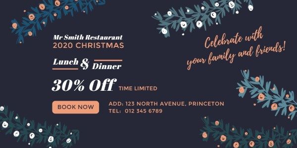 dinner, holiday, promotion, Christmas Restaurant Special Offer Twitter Post Template