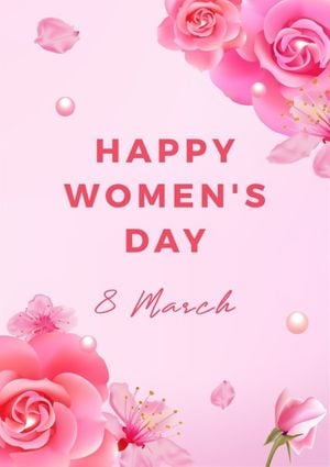 Pink Floral Illustrated International Womens Day Poster