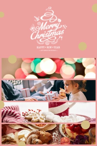 ピンクの背景のクリスマス暖かいコラージュ Pinterestポスト