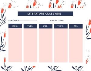 term, semester, blank, Red Flower Background Class Schedule Template