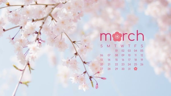 Pink March Spring Monthly Calendar