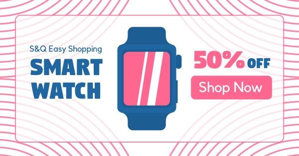 simple,  modern,  business, Pink And White Smart Watch Discount Sale Facebook App Ad Template