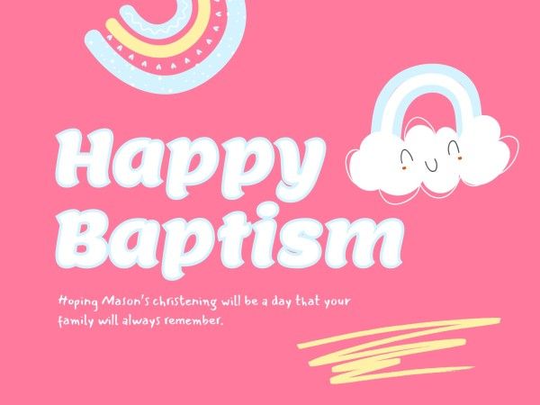 birthday, party, life, Pink Happy Baptism Card Template