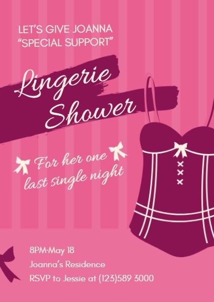 special support, bridal shower, single night, Lingerie Shower Invitation Template