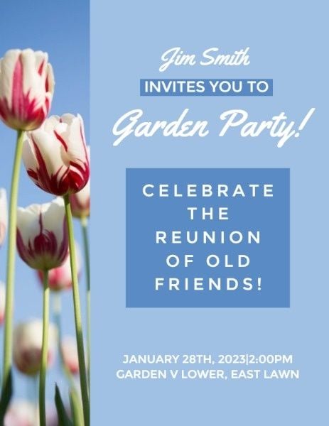 flower, invitation, friend, Blue Tulip Garden Party Program Template