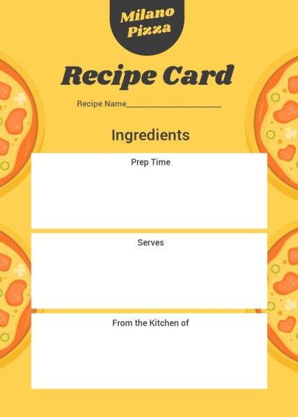  milano,  pizza,  designer, Simple Orange Food Recipe Card Template