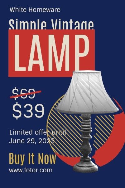 home, homeware, discount, Blue Vintage Lamp Sale Pinterest Post Template