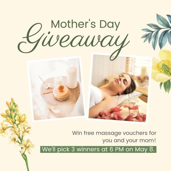 mothers day, mother day, promotion, Green And Yellow Illustration Mother's Day Giveaway Instagram Post Template