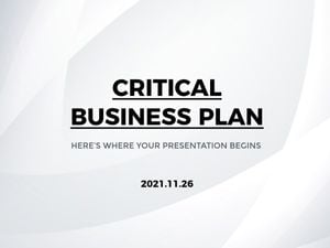 marketing, financial, organization, Gray Critical Business Plan Presentation 4:3 Template