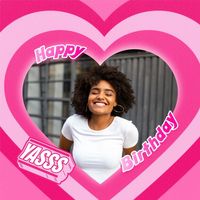 happy, celebration, retro, Pink Heart Shaped Birthday Photo Frame Instagram Post Template