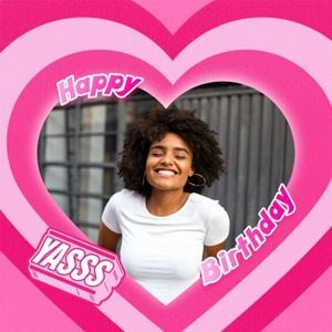 happy, celebration, retro, Pink Heart Shaped Birthday Photo Frame Instagram Post Template