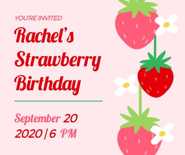 Cute Pink Strawberry Birthday Facebook Post