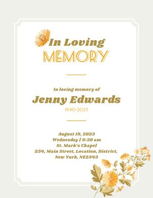 Yellow Floral Funeral Program