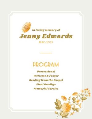 Yellow Floral Funeral Program