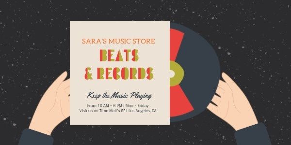 phonograph, musician, musical, Music Store Beats And Records Twitter Post Template
