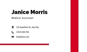 clinic, hospital, health center, White And Red Simple Medical Assistant Business Card Template