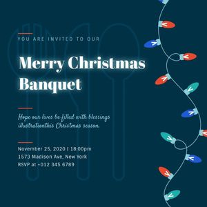 dinner, food, invitation, Merry Christmas Banquet Instagram Post Template