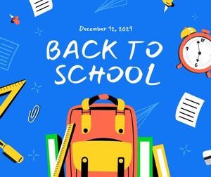 education, study, stationery, Blue Illustration Happy Back To School Facebook Post Template