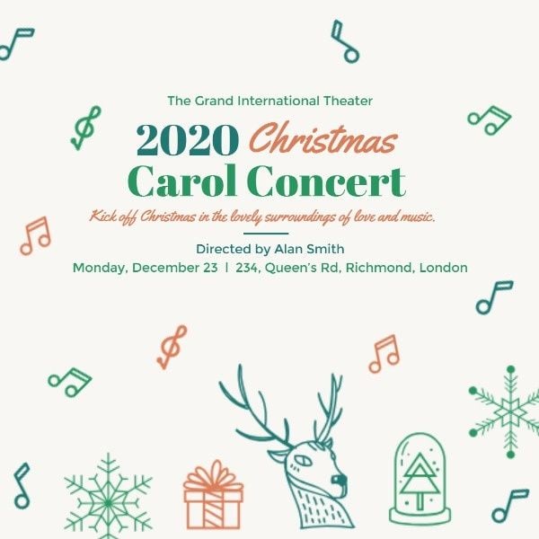 holiday, music, musical, Christmas Carol Concert Instagram Post Template