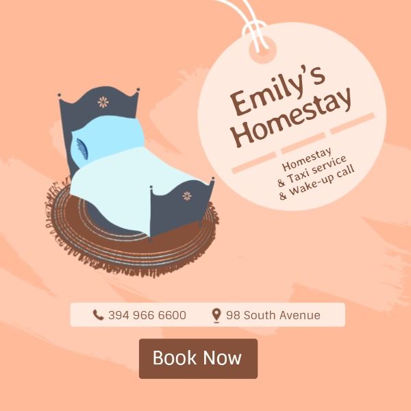 promotion, promotional, business, Queen Bed Homestay  Instagram Post Template