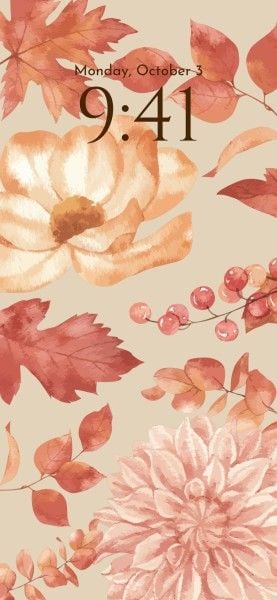lock screen, autumn, flower, Brown Watercolor Botanical Fall Season Phone Wallpaper Template