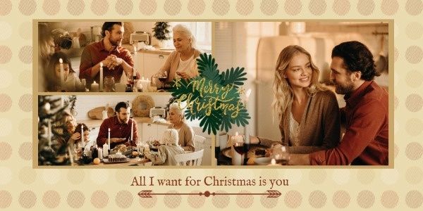 festival, holiday, merry christmas, Golden Christmas Collage Twitter Post Template