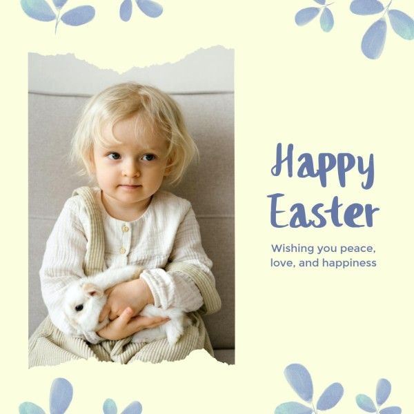 love, greeting, celebration, Soft Yellow Watercolor Easter Collage Instagram Post Template