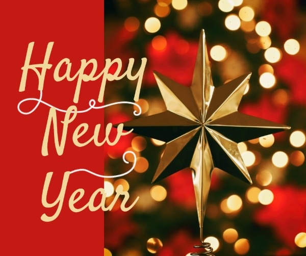 Red Happy New Year Card Facebook Post