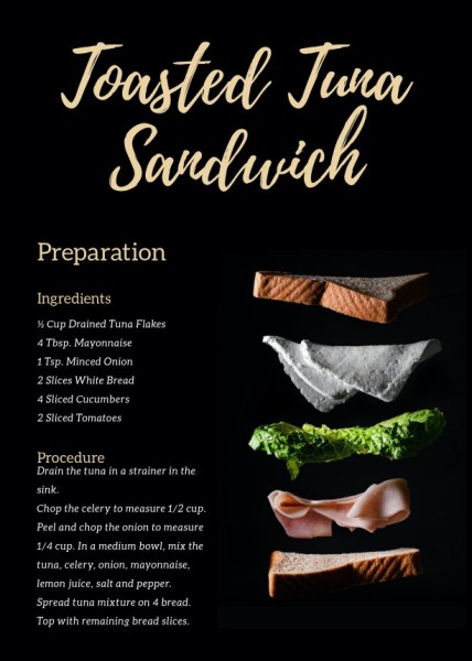 Black Toasted Tuna Sandwish Recipe Card Recipe Card