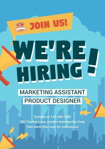 marketing assistant, submission, contact us, Hiring Poster Template