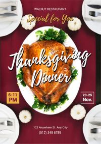 holiday, party, event, Restaurant Thanksgiving Dinner Special Sale Poster Template