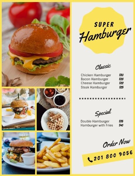 restaurant, bbq, fast food, Collage Hamburger Menu Template