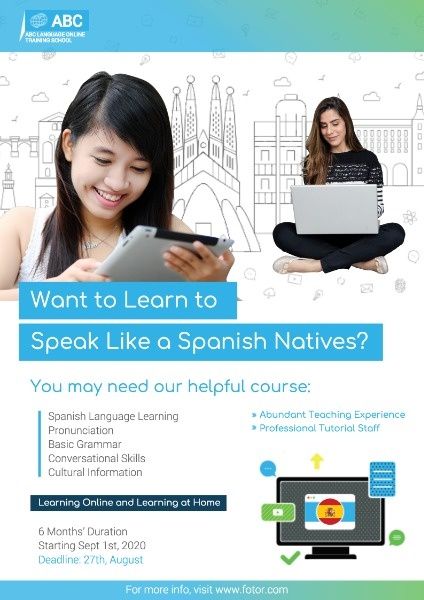 online training, language, course, Spanish Learning Poster Template