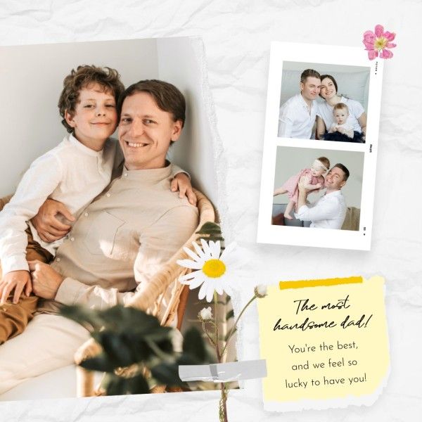 greeting, wish, blessing, White Scrapbook Father's Day Photo Collage Instagram Post Template