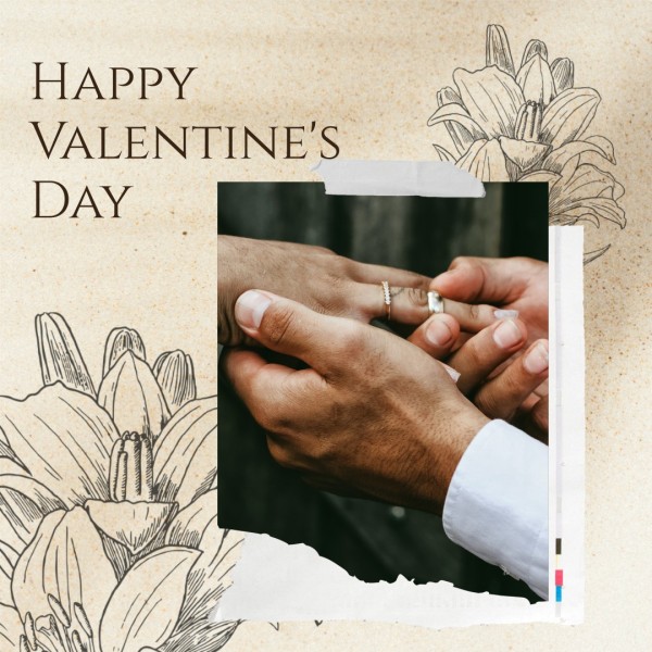 カスタマイズ可能なベージュイラストカップルバレンタインデーinstagram投稿のテンプレート Fotorデザインツール