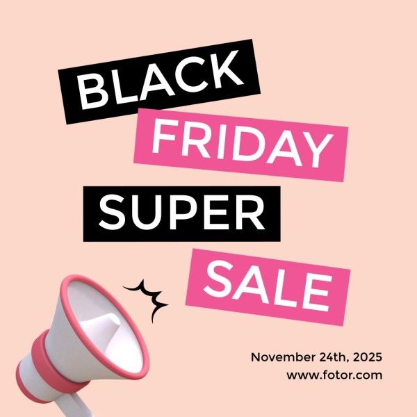 promotion, shop online, sales, Pink Simple Black Friday Super Sale Instagram Post Template